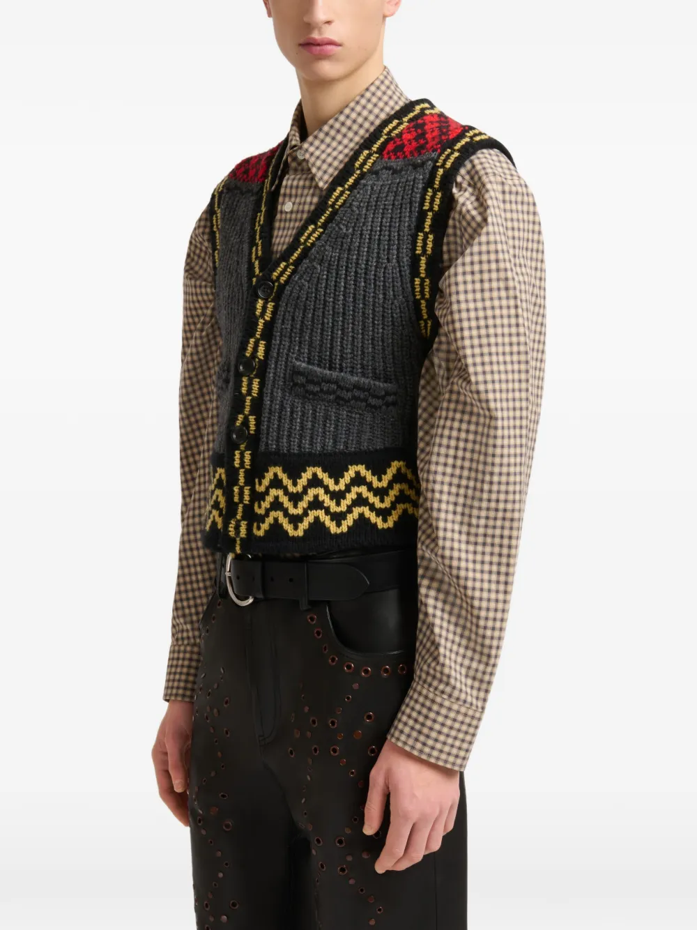 Marni Jacquard gebreid gilet met geometrische afwerking Grijs