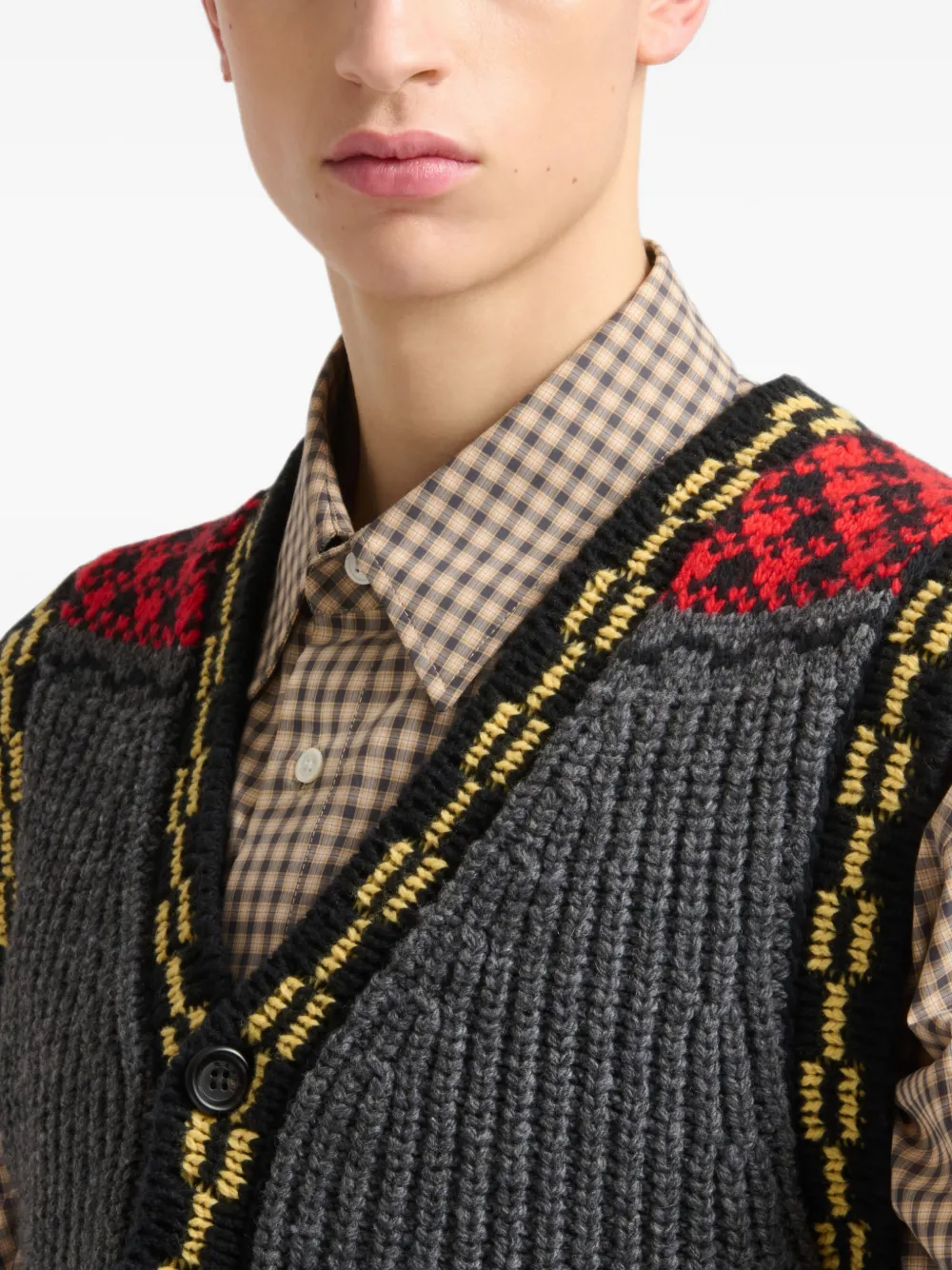 Marni Jacquard gebreid gilet met geometrische afwerking Grijs