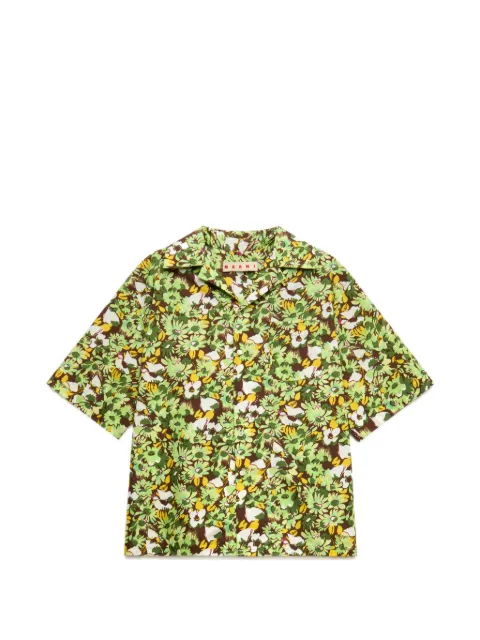 Marni brown poplin-shirt with Pop Flowers print