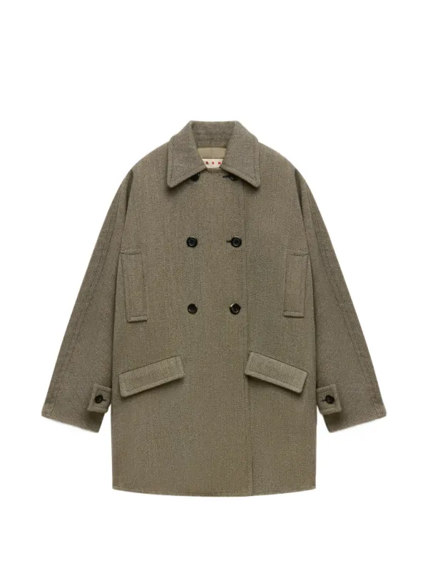 Marni Double-breasted Tweed Coat in Green