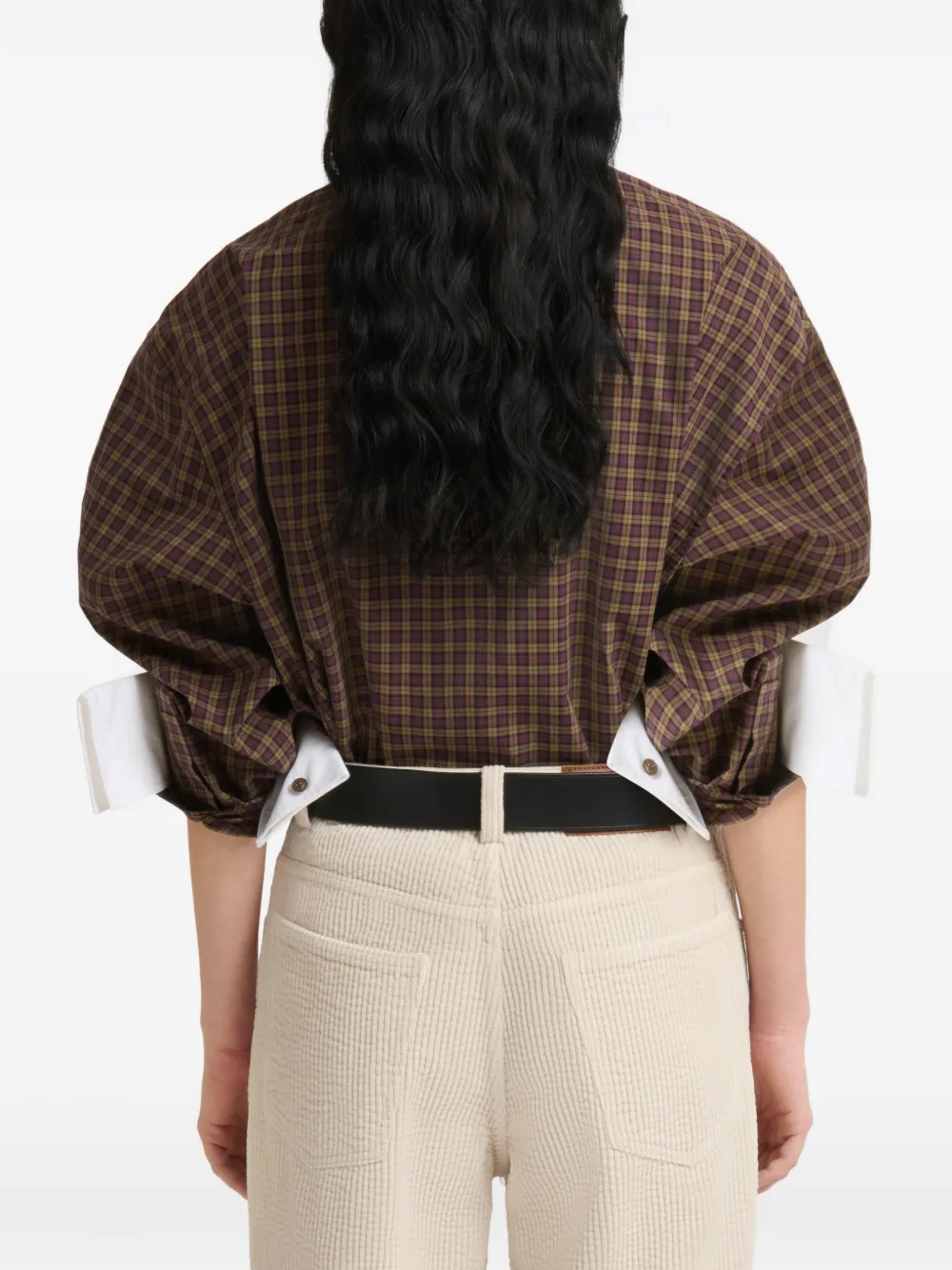 Marni Bruine geruite popeline blouse met gestrikte hals