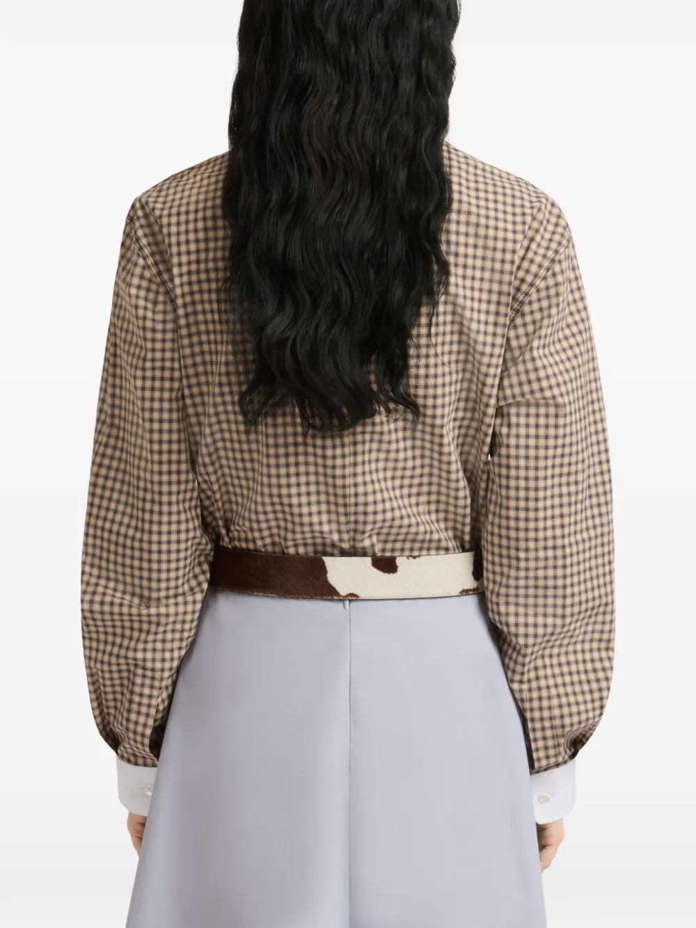 Marni Bruin geruite popeline top met ruches Beige