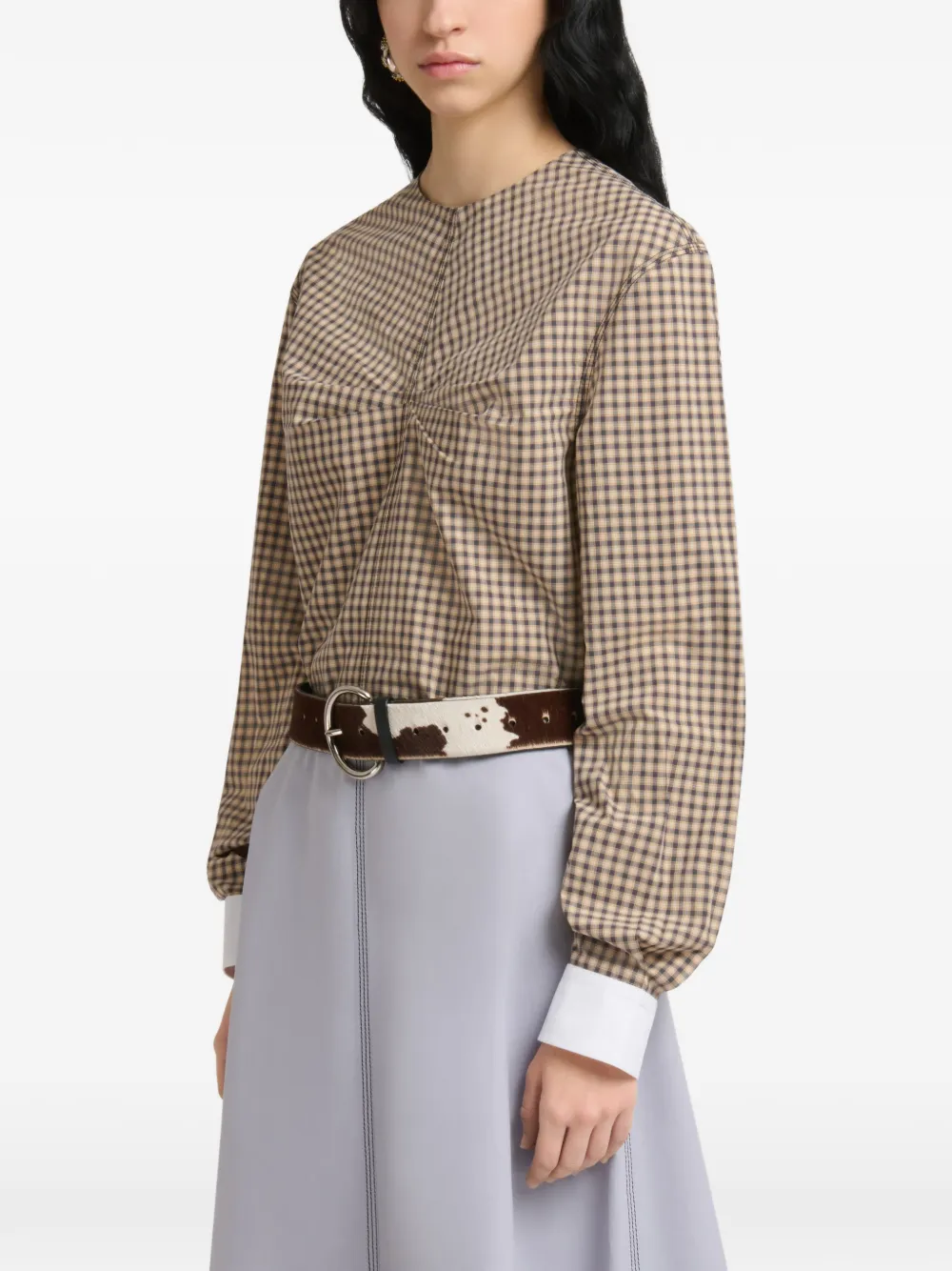 Marni Bruin geruite popeline top met ruches Beige