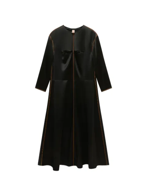 Marni black satin long-sleeved dress with contrast stitching