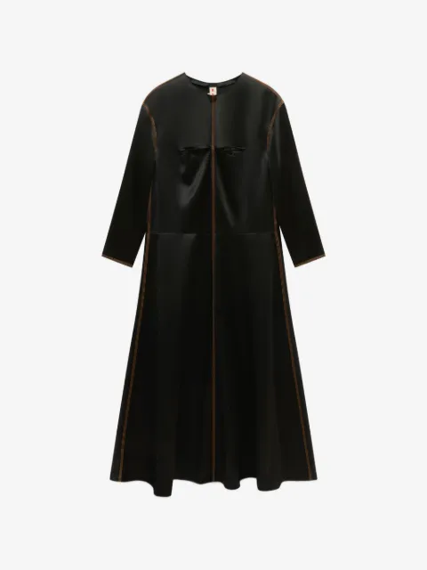 Marni black satin long-sleeved dress with contrast stitching