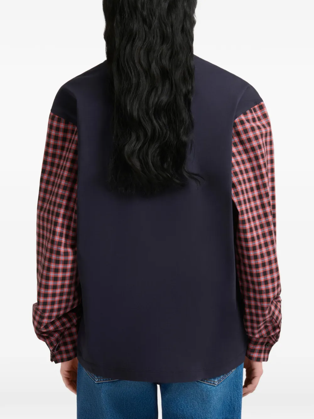 Marni Katoenen T-shirt met geruite overhemdmouwen Blauw