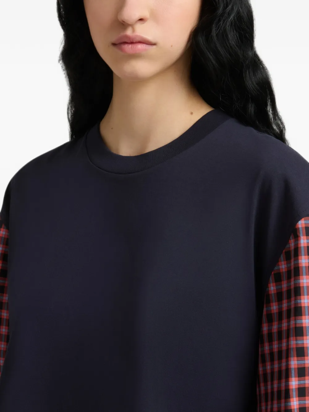 Marni Katoenen T-shirt met geruite overhemdmouwen Blauw