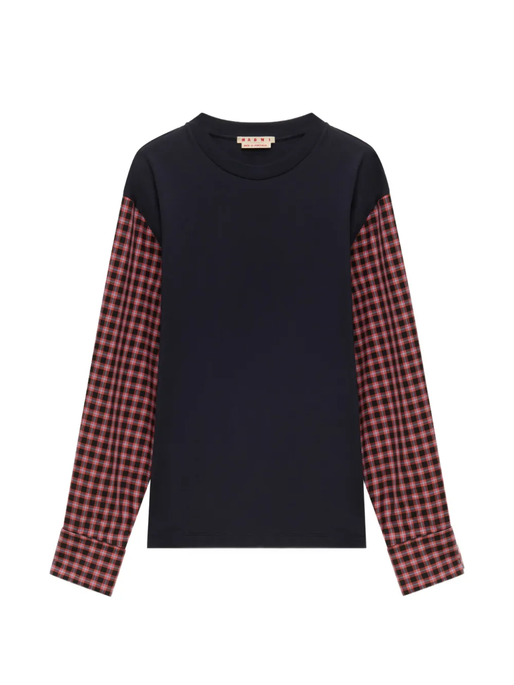 Marni deep blue cotton T-shirt with checked shirt-sleeves - Blau
