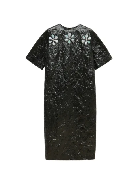 Marni black crinkled-taffeta dress with daisy details