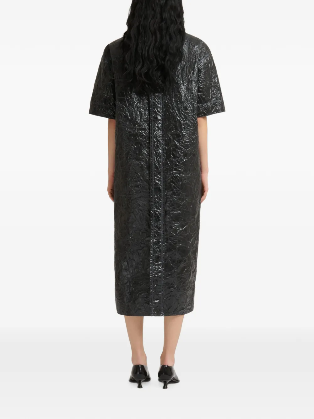 Marni Gekreukte taffeta jurk met bloemen-details Zwart