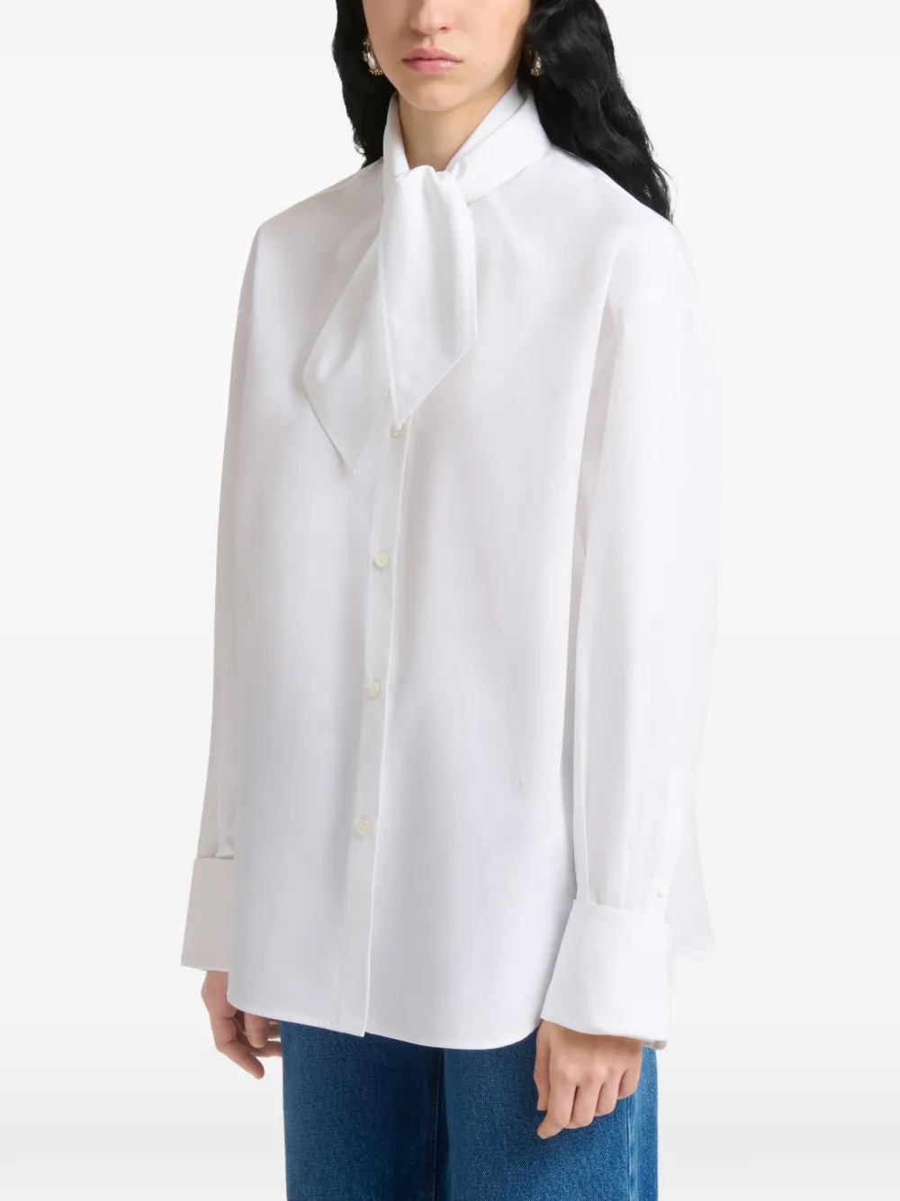 Marni Popeline blouse met gestrikte hals Wit