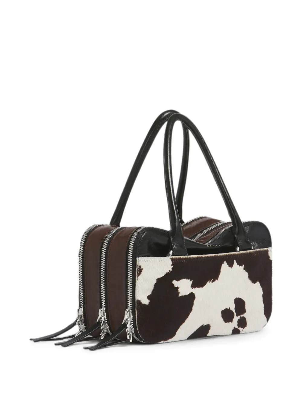 Marni Kleine Boxyne leren tas met koeien-print Bruin