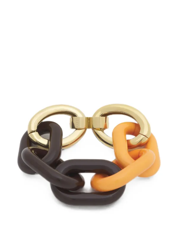 Marni Orange and Brown Resin Chain Bracelet in Gold