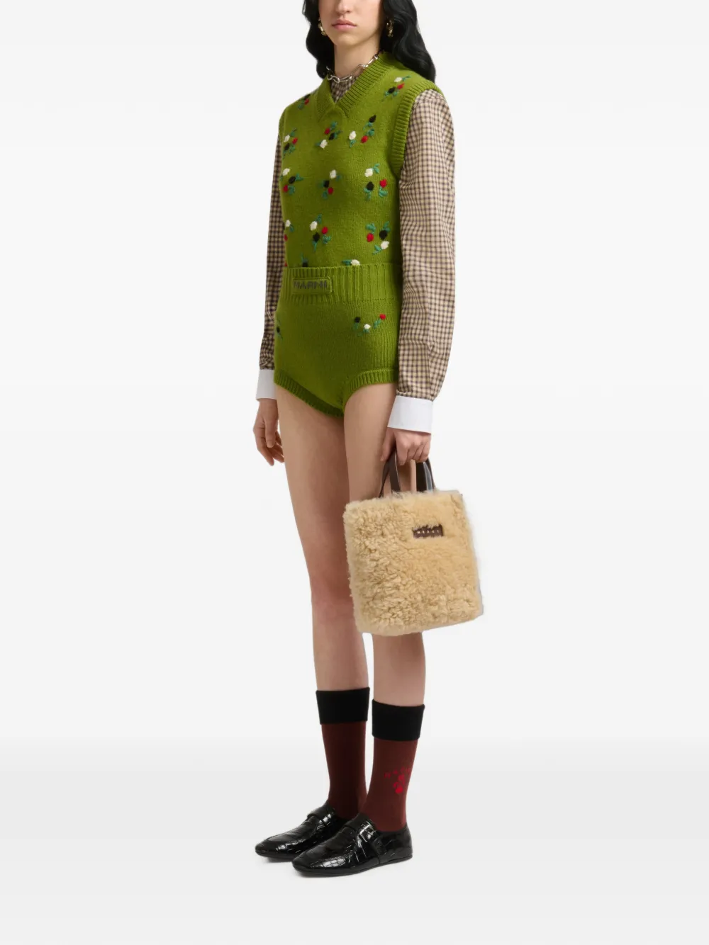 Marni Museo Soft lammy leren shopper Beige