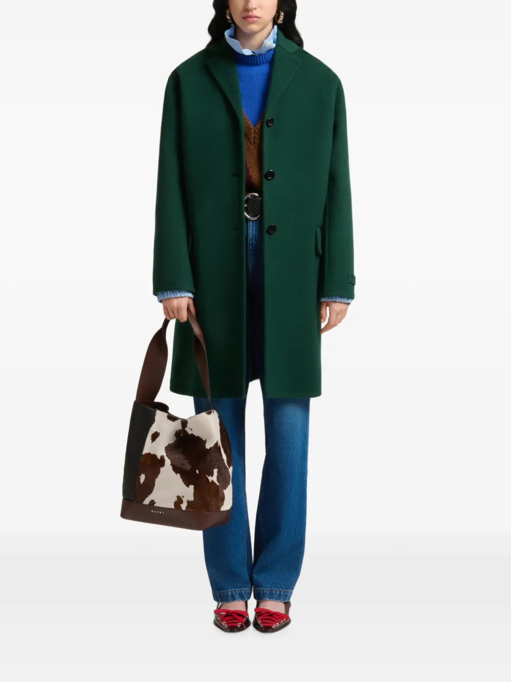Marni Pod 2.0 schoudertas met koeien-print Bruin