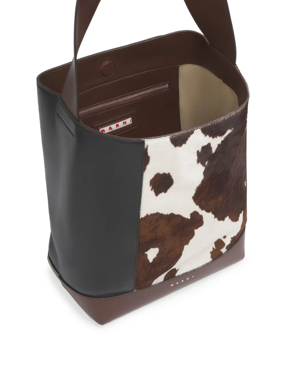 Marni Pod 2.0 schoudertas met koeien-print Bruin