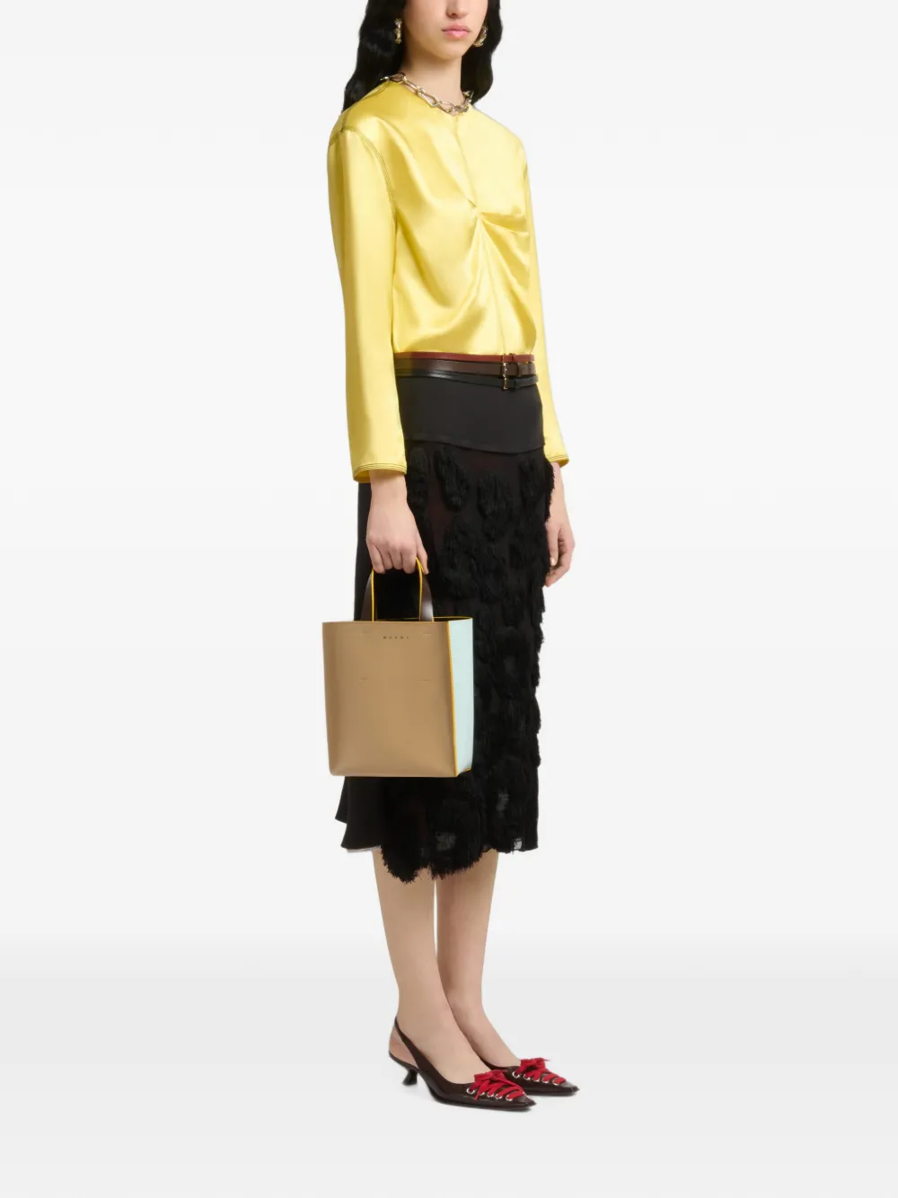 Marni Museo leren mini-tas Beige