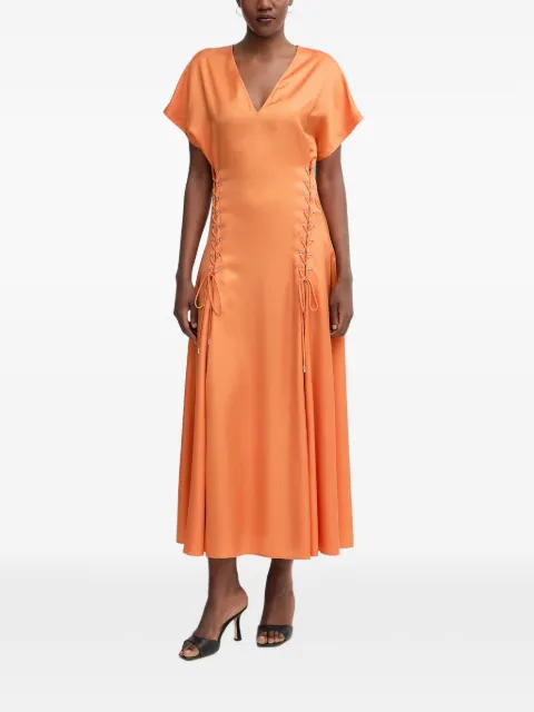 PINKO vestido midi con agujetas y cuello en V