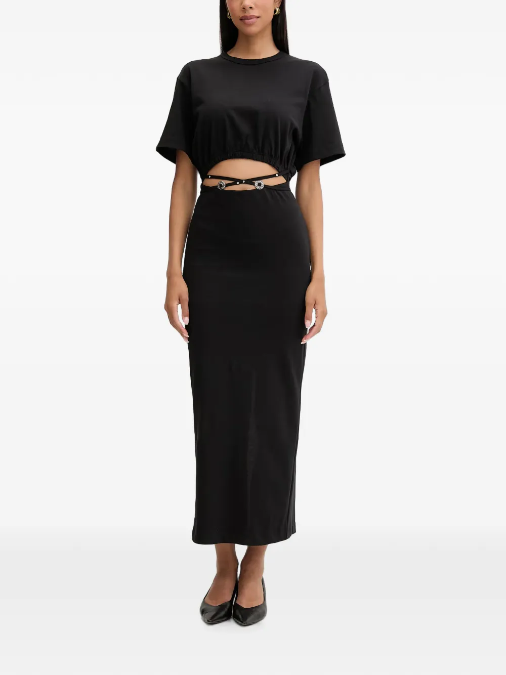 PINKO cut-out embellished-detail midi dress - Schwarz