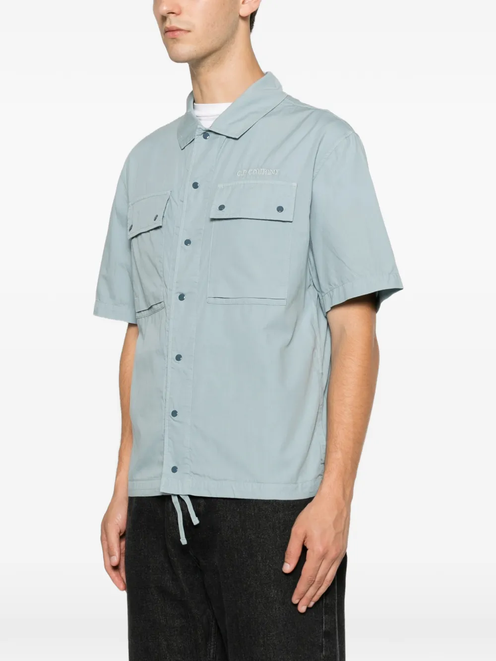 C.P. Company Shirtjack met geborduurd logo en korte mouwen Blauw