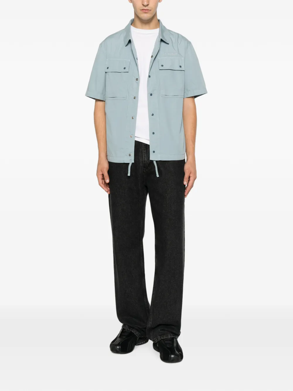 C.P. Company Shirtjack met geborduurd logo en korte mouwen Blauw
