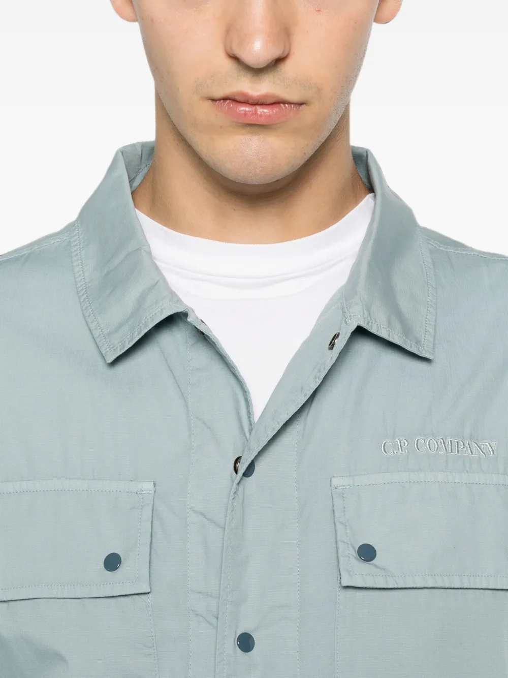 C.P. Company Shirtjack met geborduurd logo en korte mouwen Blauw