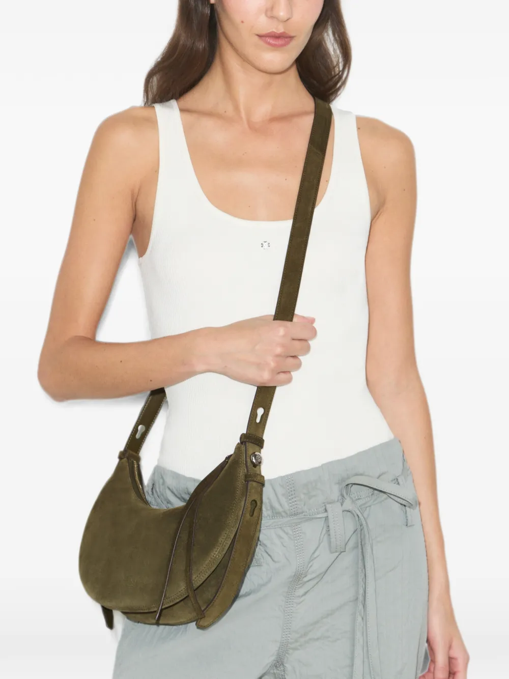Tory Burch Romy suède halvemaan tas Groen