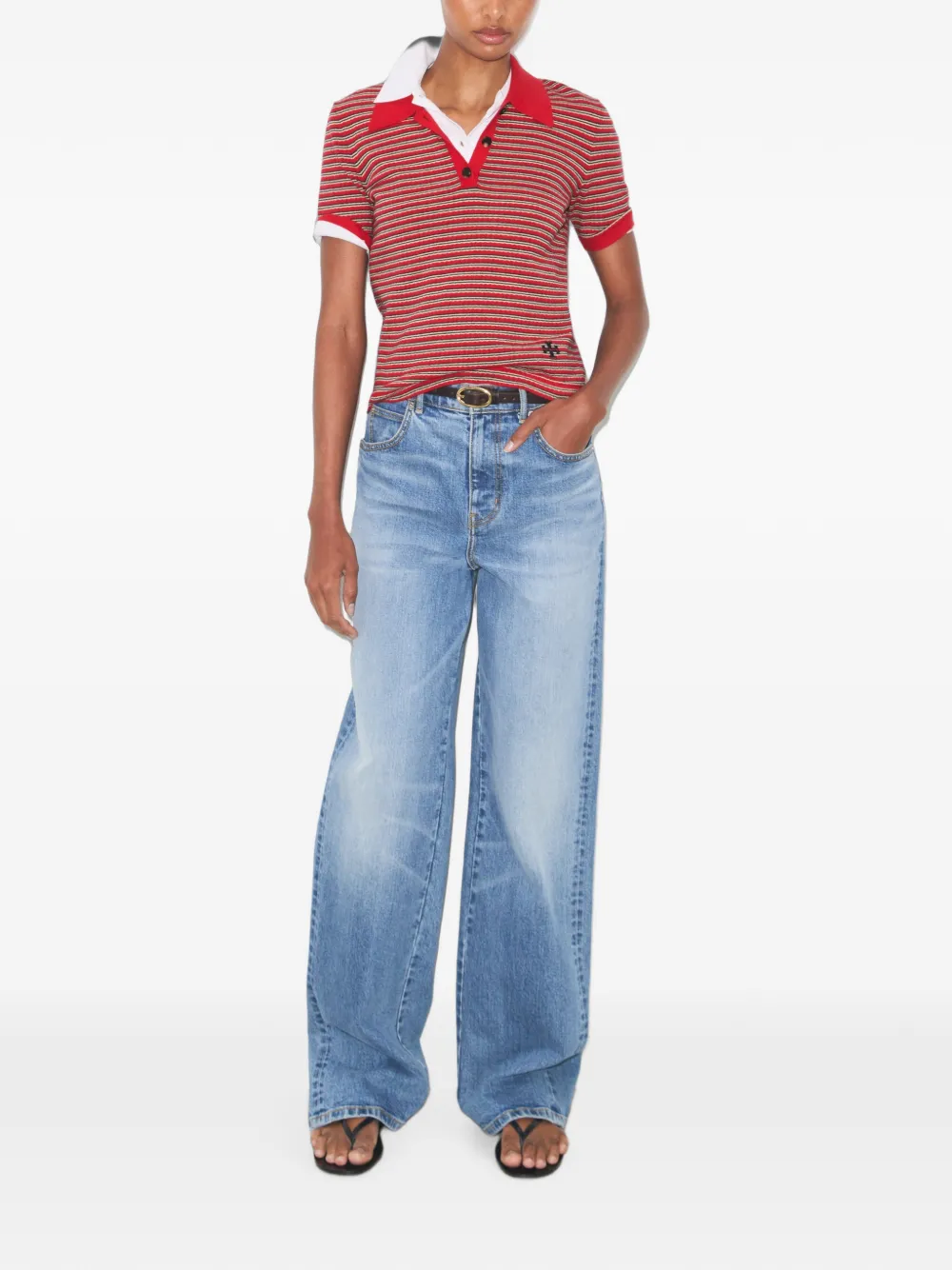 Tory Burch Gestreept viscose poloshirt Rood