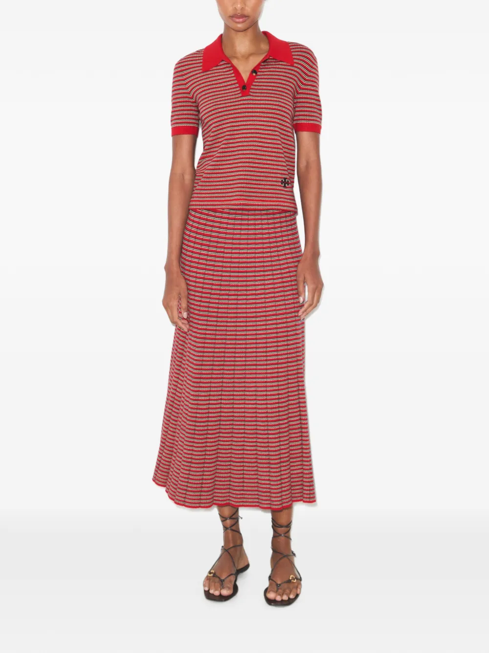 Tory Burch Gestreept viscose poloshirt Rood