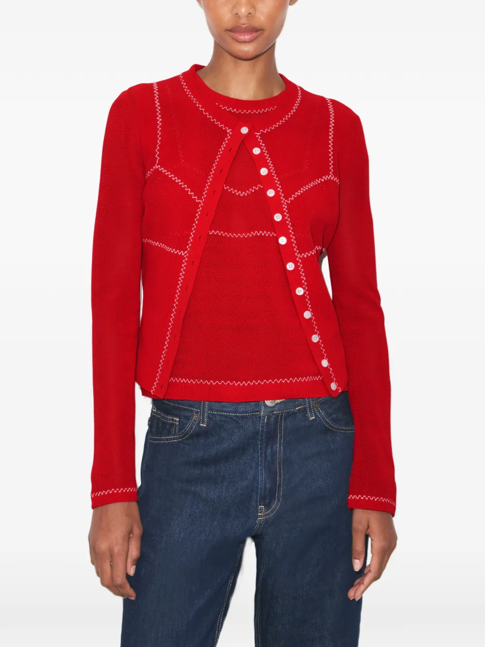 Tory Burch Vest met contrasterende stiksels en knopen Rood