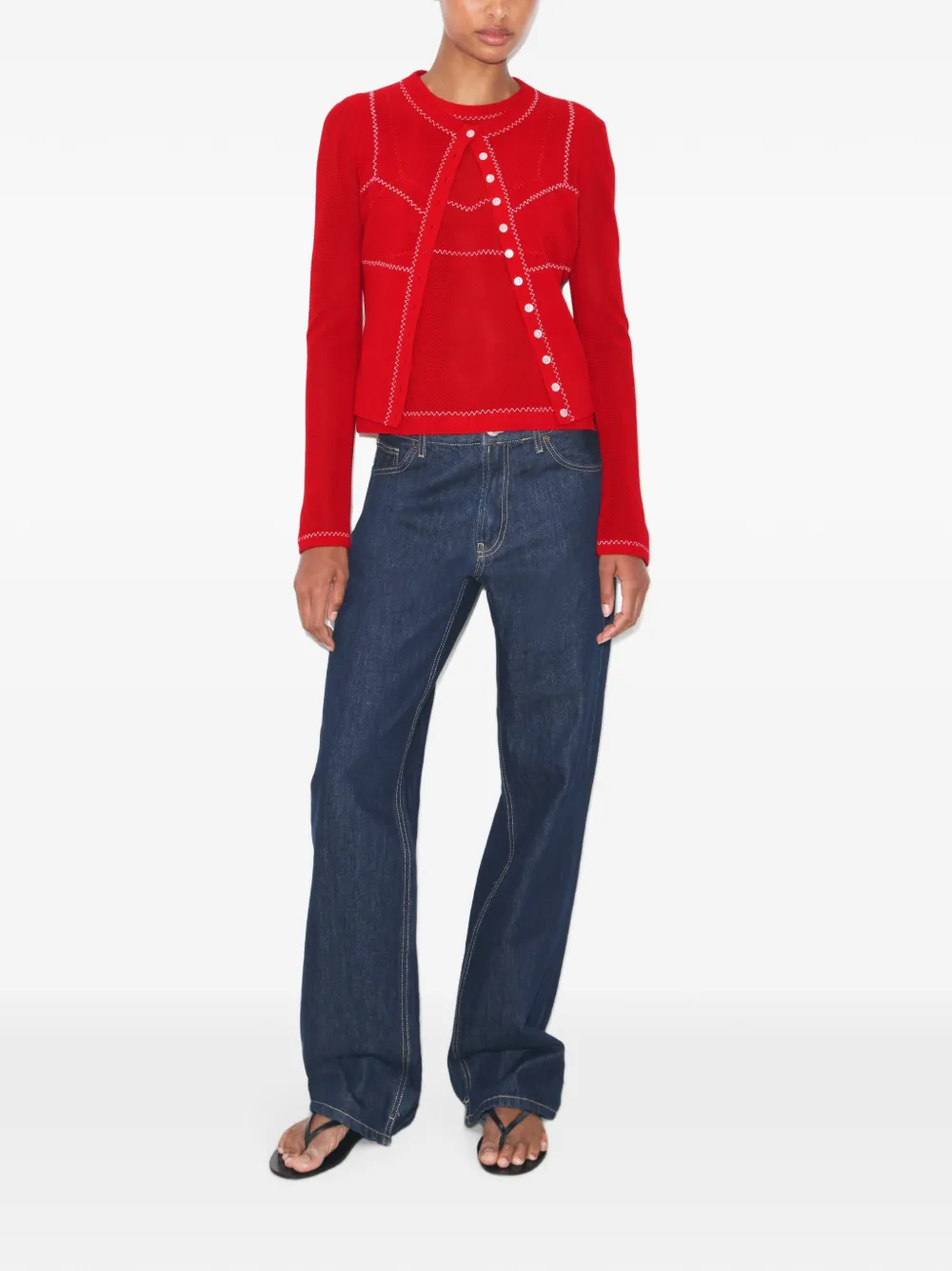 Tory Burch Vest met contrasterende stiksels en knopen Rood