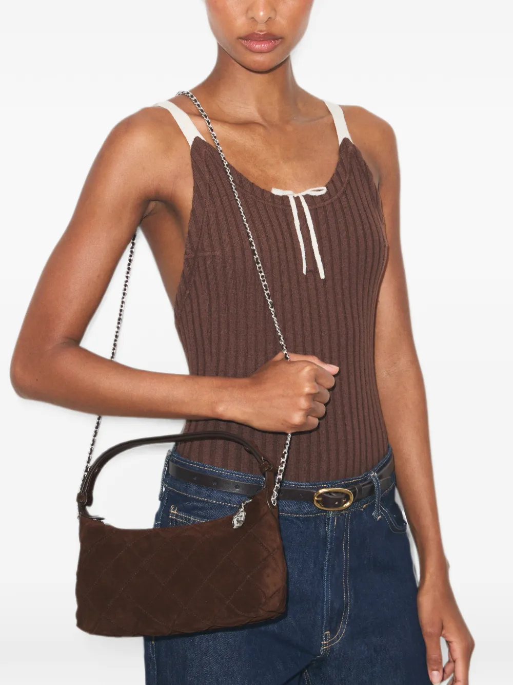 Tory Burch Fleming suède pochette Bruin