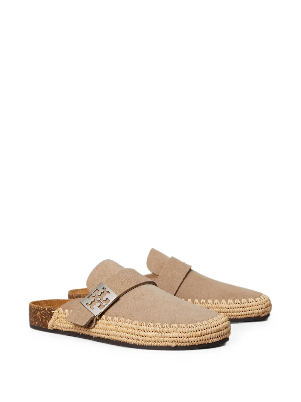 Tory Burch Mellow logo-plaque raffia flat mules Beige