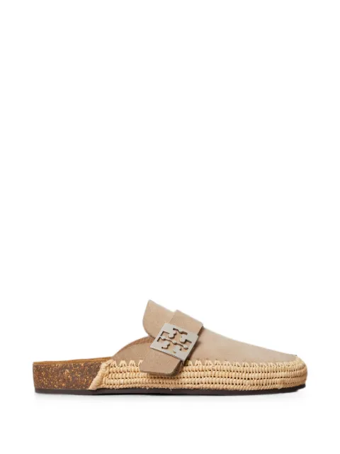 Tory Burch Mellow logo-plaque raffia flat mules