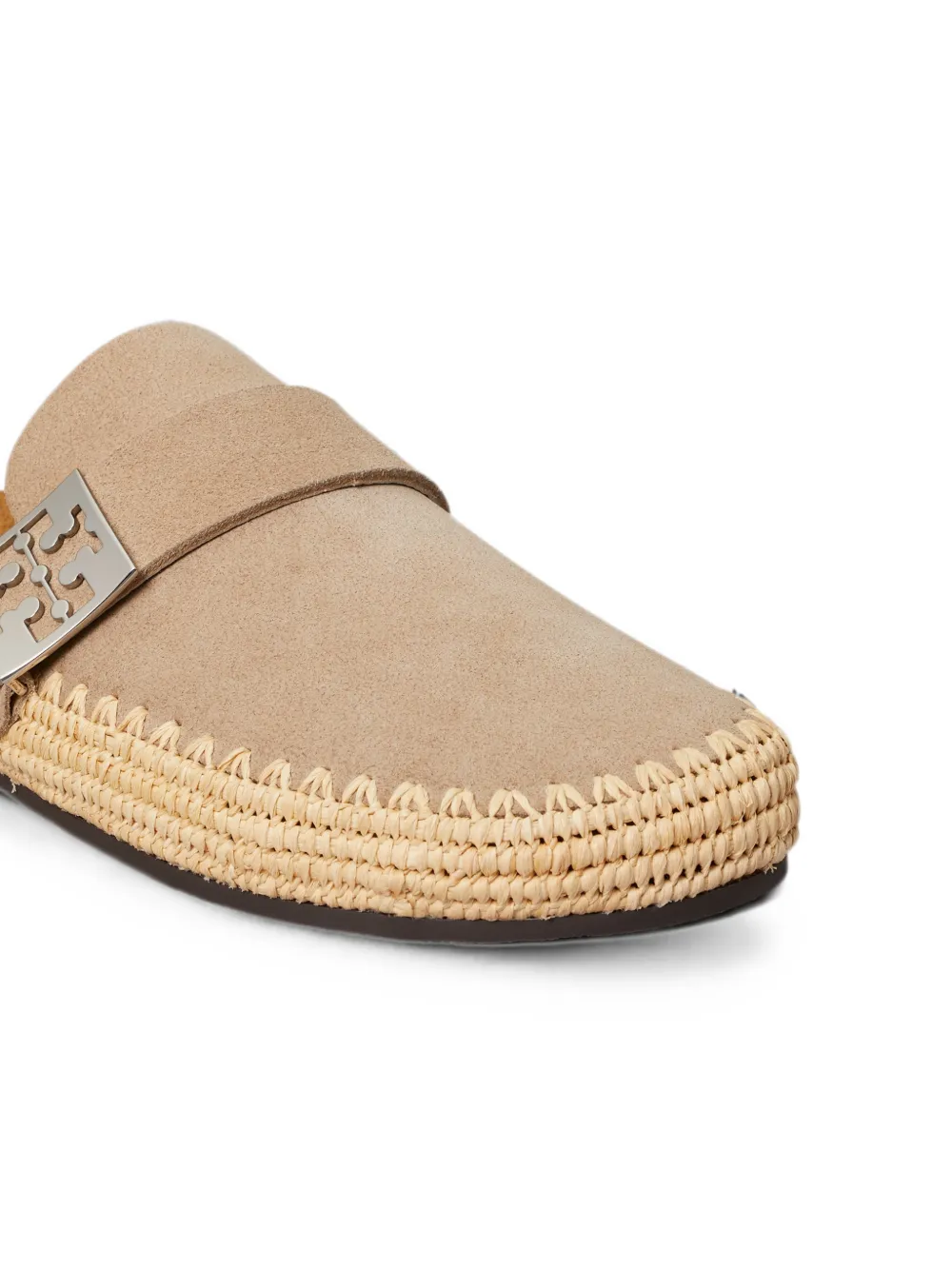 Tory Burch Mellow logo-plaque raffia flat mules Beige