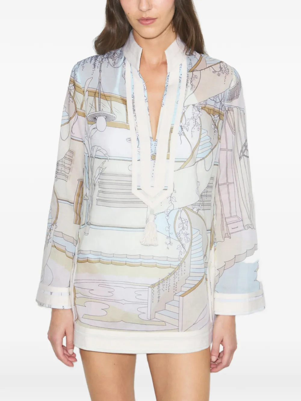Tory Burch Tuniek met kwastje en grafische print Beige
