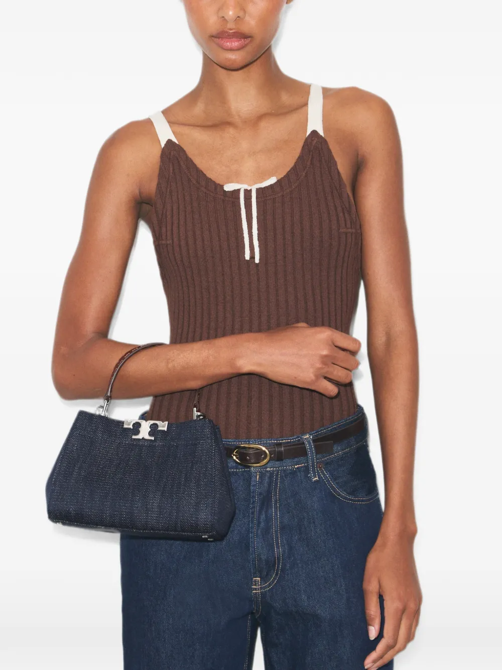 Tory Burch Eleanor denim mini-tas Blauw