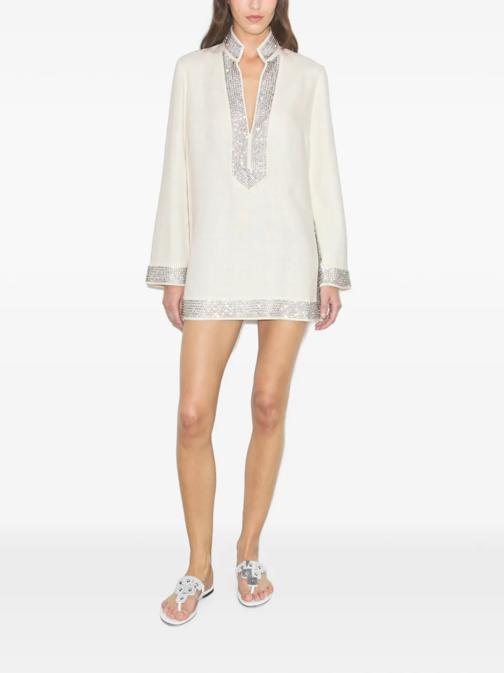 Tory Burch Verfraaide linnen tuniek Beige