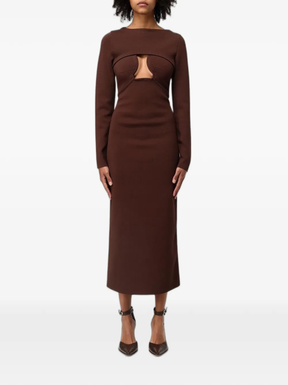 Cult Gaia cut-out long-sleeve midi dress - Braun