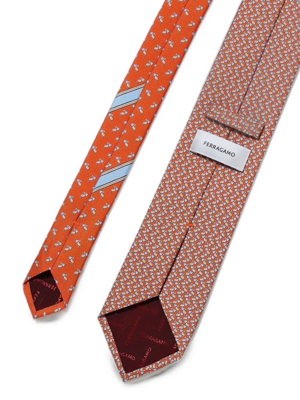 Ferragamo Zijden stropdas met pelikaanprint Oranje