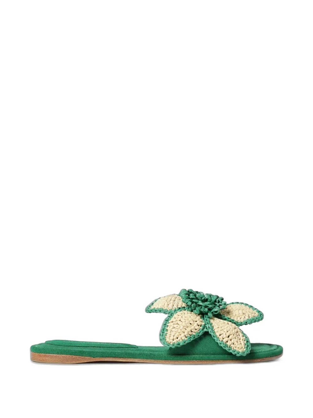 Paloma Barceló Ava raffia-flower suede sandals Groen