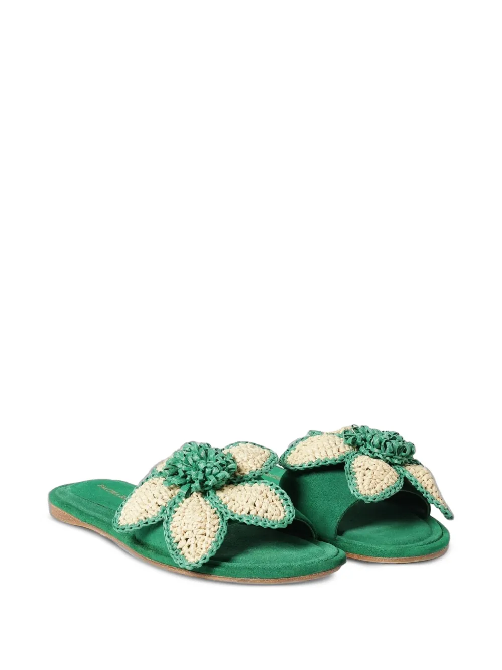 Paloma Barceló Ava raffia-flower suede sandals Groen