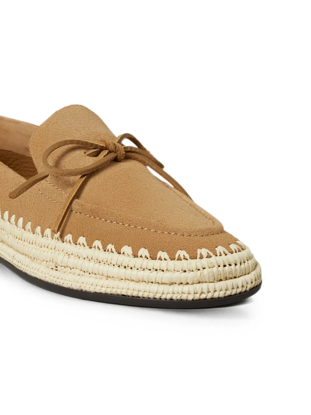 Tory Burch whipstitch-trim raffia loafers Beige