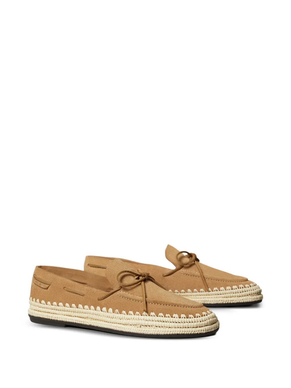 Tory Burch whipstitch-trim raffia loafers Beige
