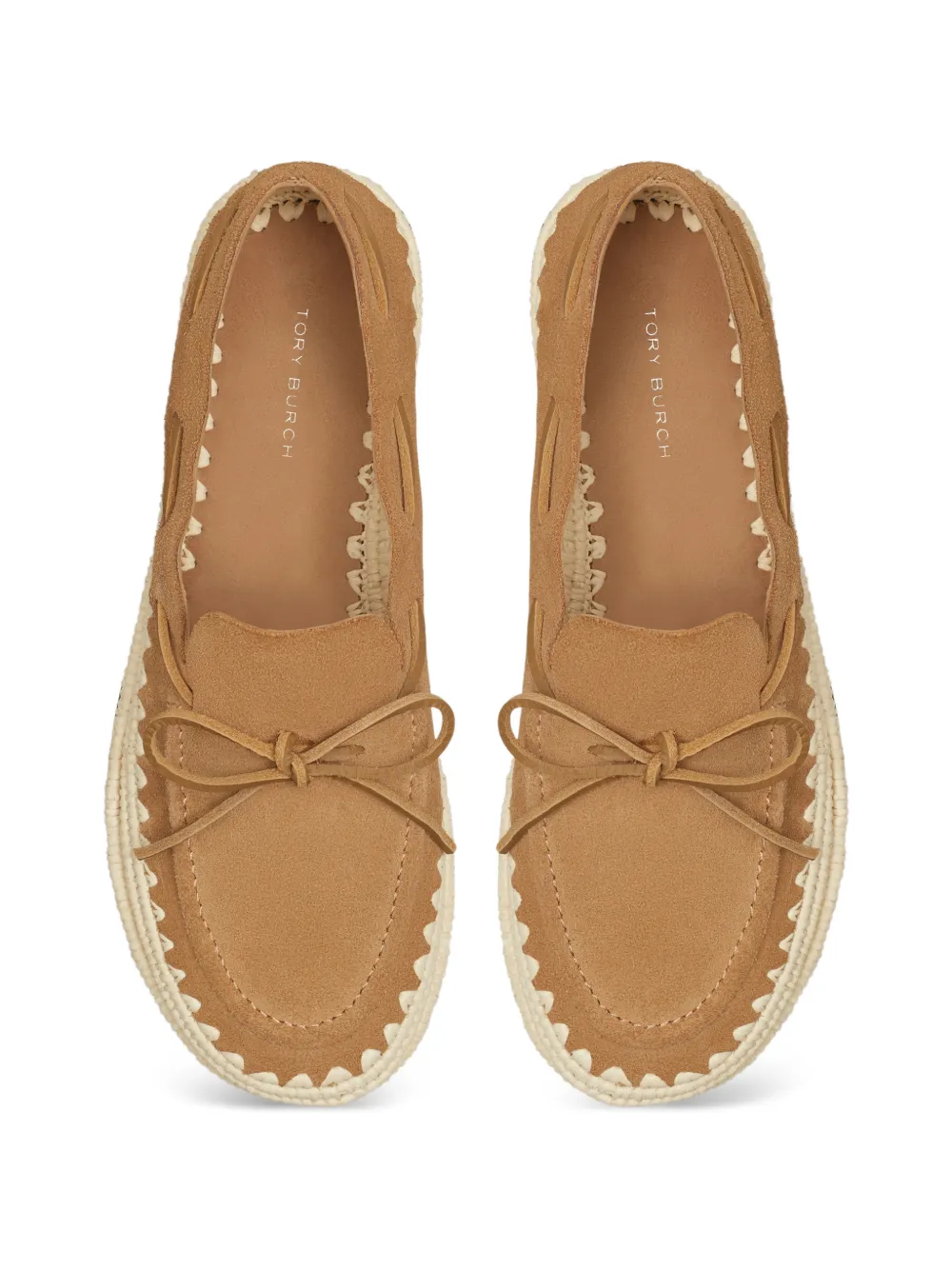 Tory Burch whipstitch-trim raffia loafers Beige