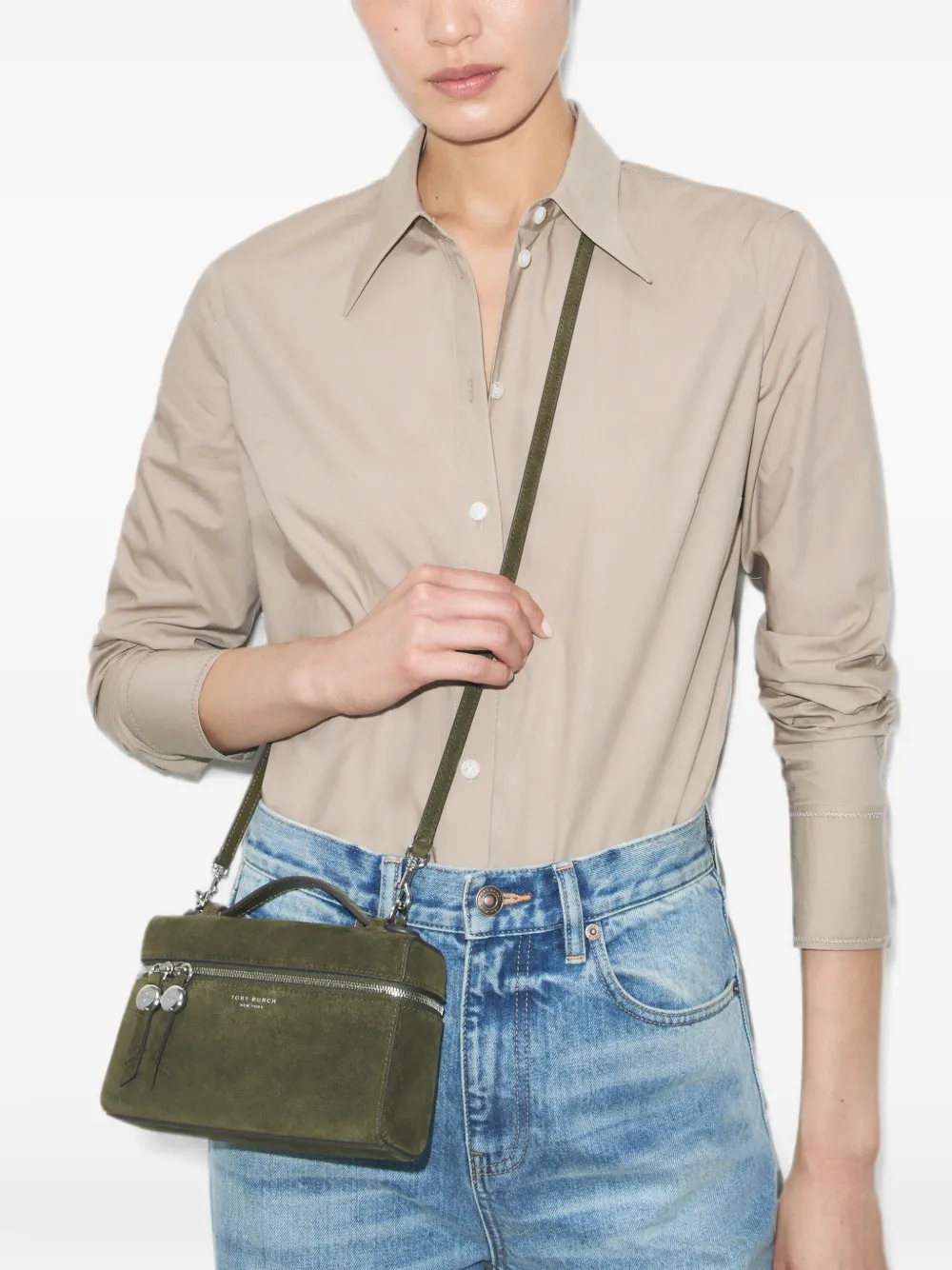 Tory Burch Romy suède handtas Groen