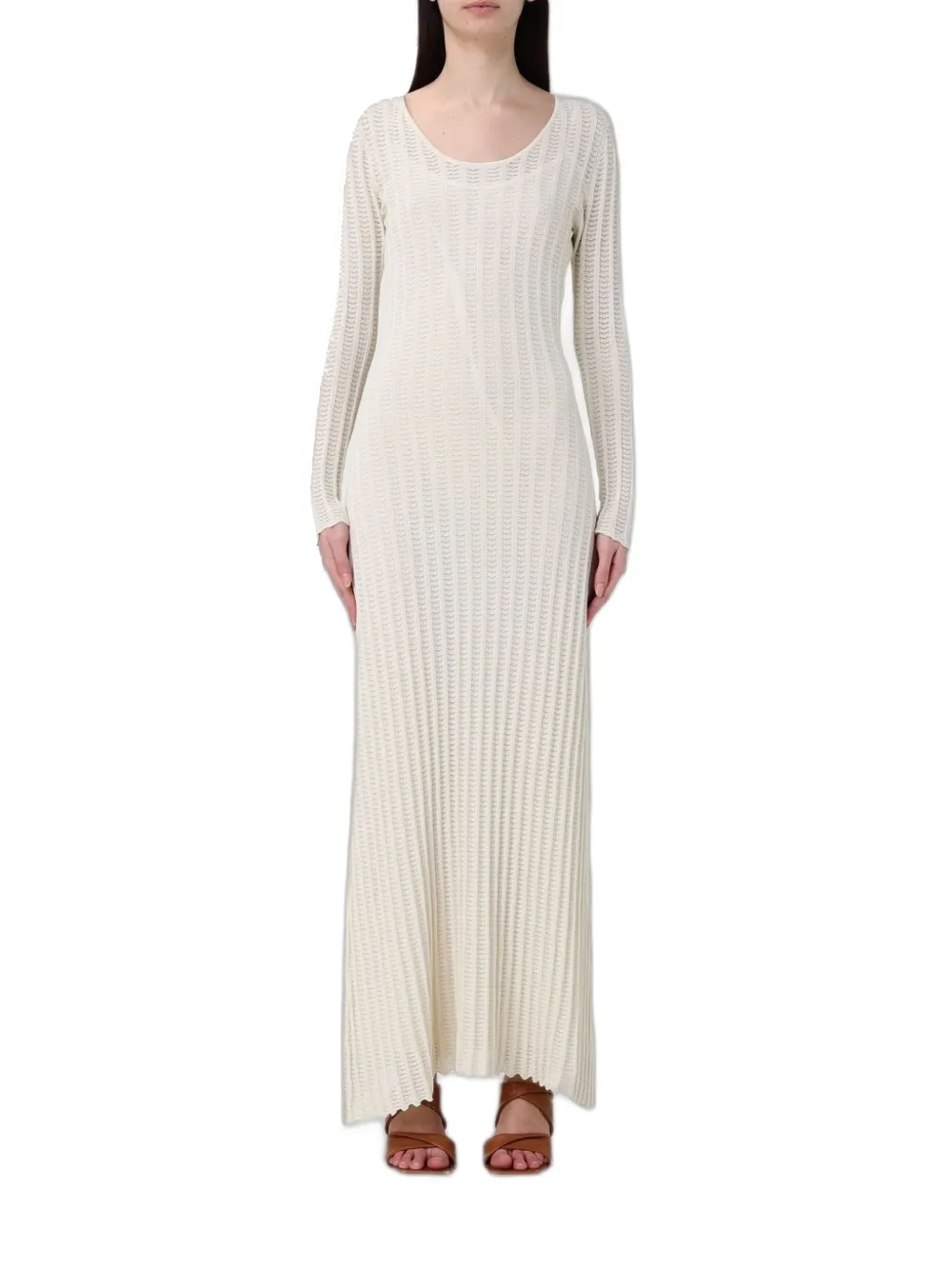 Fabiana Filippi pointelle-knit long-sleeve maxi dress - Weiß
