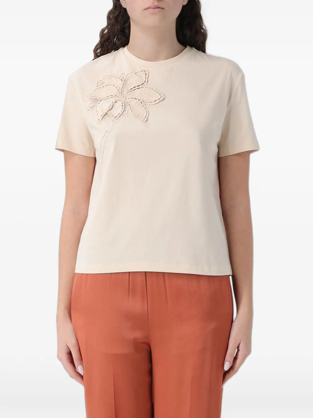 TWINSET flower-embroidered T-shirt - Toni neutri
