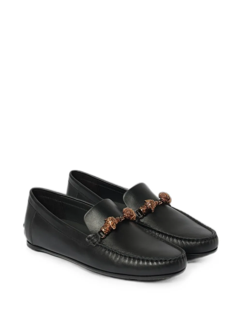 Manolo Blahnik animal-plaque leather loafers Zwart