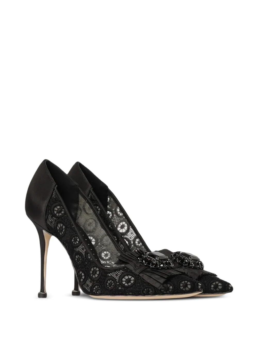 Manolo Blahnik Danceny lace-embellished heeled pumps Zwart